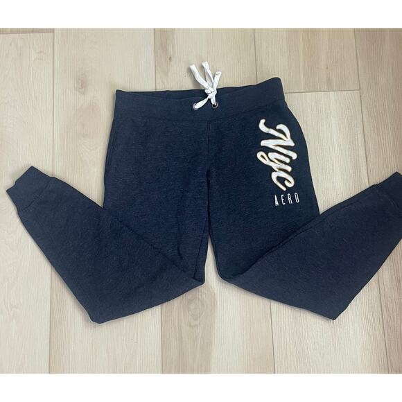 Aero Y2K Joggers Sweatpants Embroidered Spellout  Sz S Gray NYC - Picture 9 of 9